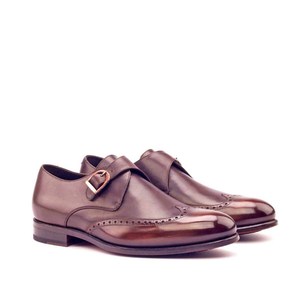 Men's Single Monk Shoes Patina Leather Dark Brown 3011 3- MERRIMIUM
