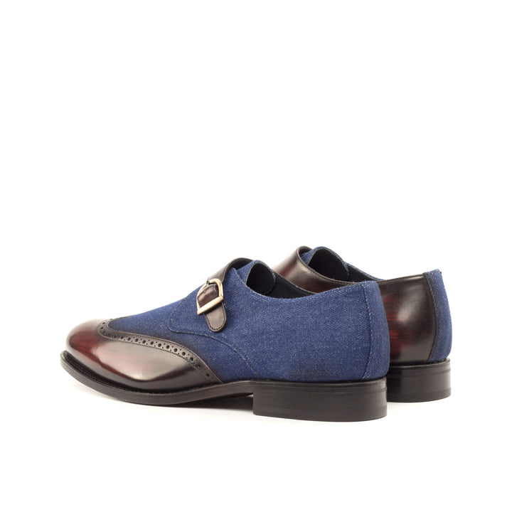 Men's Single Monk Shoes Patina Leather Goodyear Welt Blue Burgundy 4807 4- MERRIMIUM
