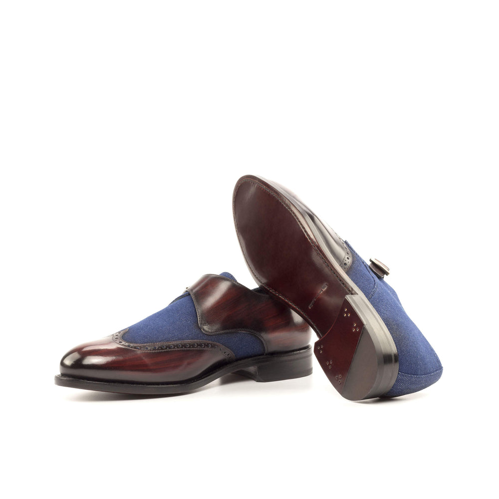 Men's Single Monk Shoes Patina Leather Goodyear Welt Blue Burgundy 4807 2- MERRIMIUM