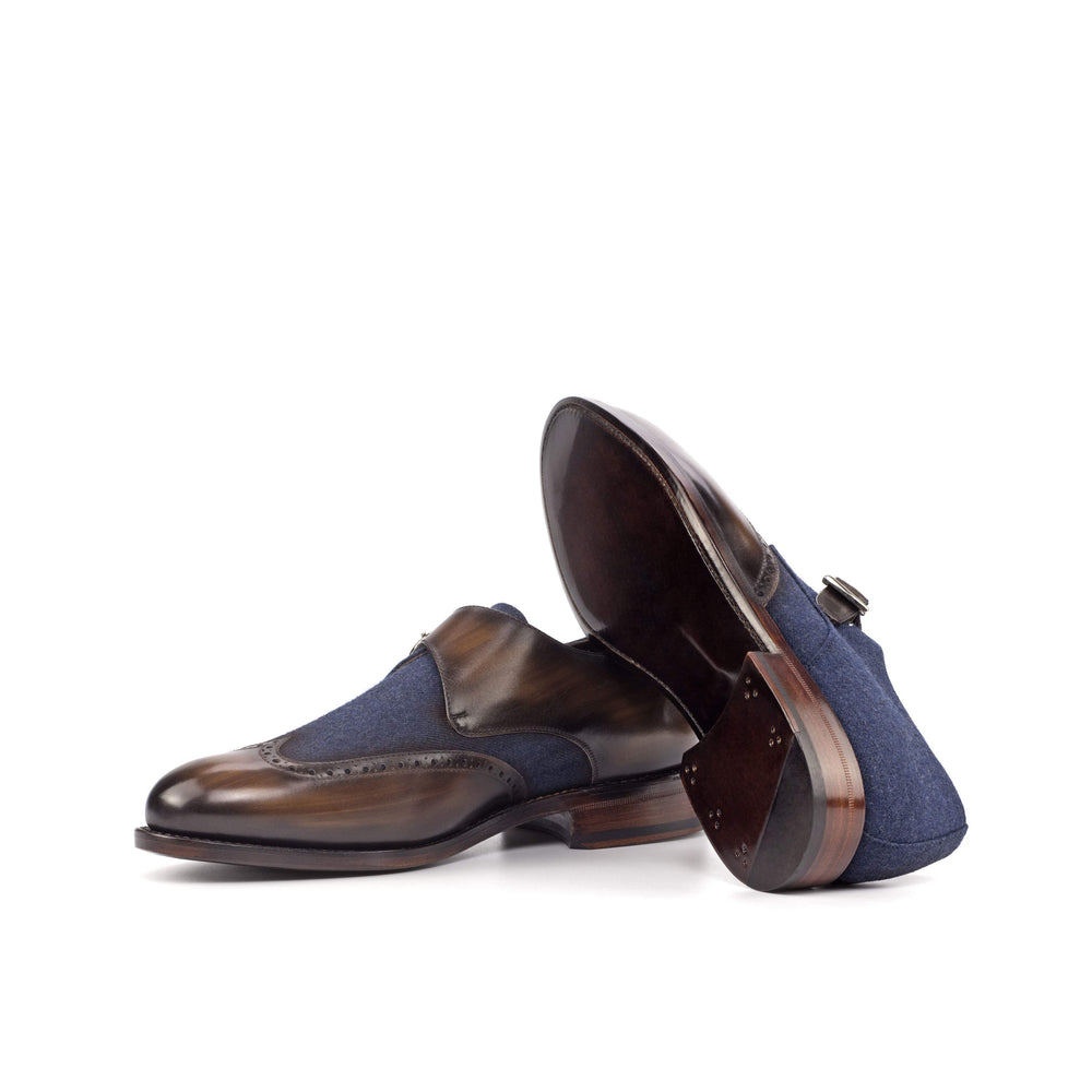 Men's Single Monk Shoes Patina Leather Goodyear Welt Blue Dark Brown 4602 2- MERRIMIUM