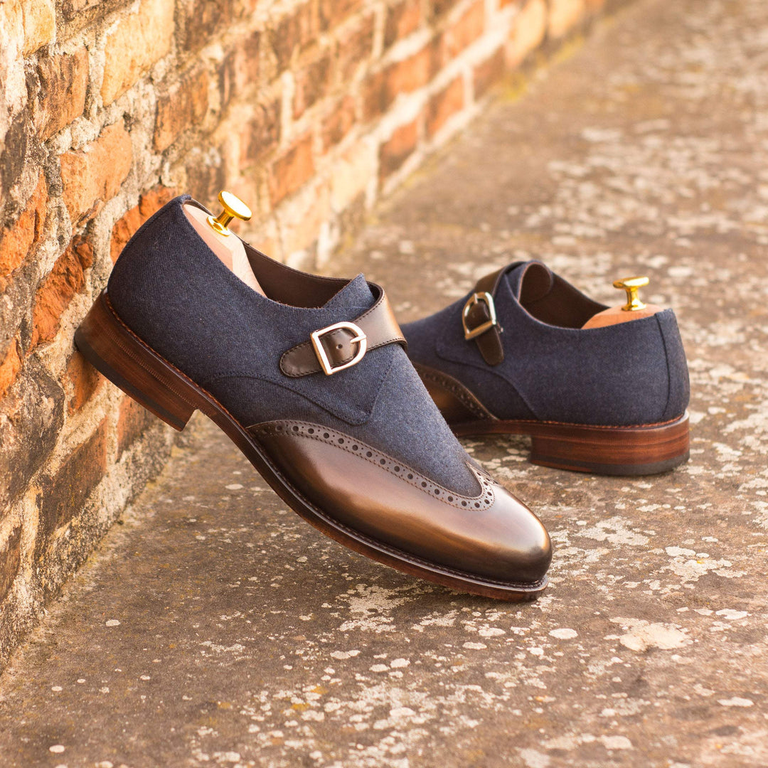 Men's Single Monk Shoes Patina Leather Goodyear Welt Blue Dark Brown 4602 1- MERRIMIUM--GID-2470-4602