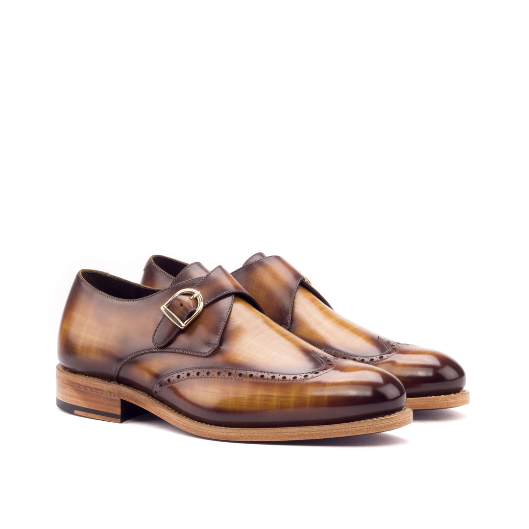 Men's Single Monk Shoes Patina Leather Goodyear Welt Brown 3255 3- MERRIMIUM