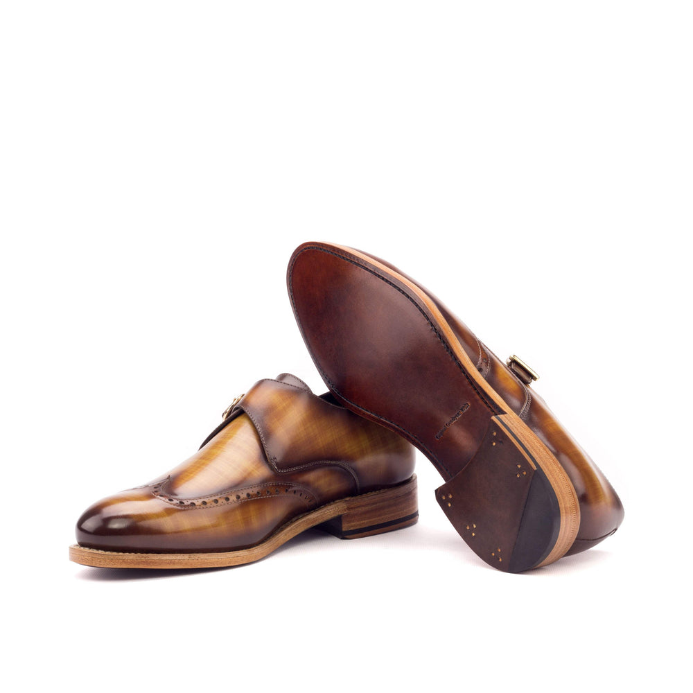 Men's Single Monk Shoes Patina Leather Goodyear Welt Brown 3255 2- MERRIMIUM