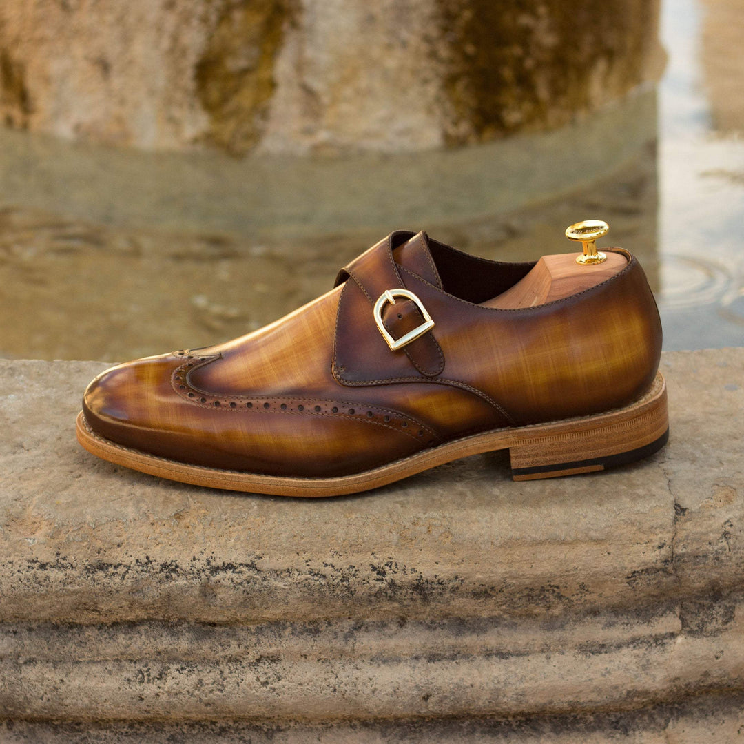 Men's Single Monk Shoes Patina Leather Goodyear Welt Brown 3255 1- MERRIMIUM--GID-2470-3255