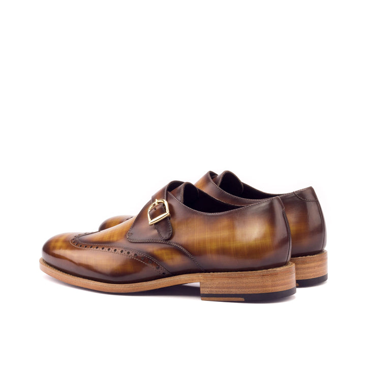 Men's Single Monk Shoes Patina Leather Goodyear Welt Brown 3255 4- MERRIMIUM