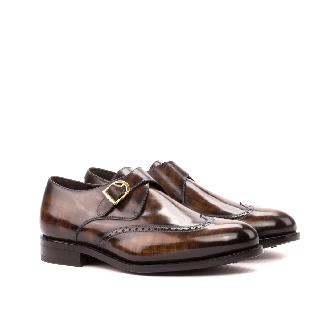 Men's Single Monk Shoes Patina Leather Goodyear Welt Brown 3527 3- MERRIMIUM
