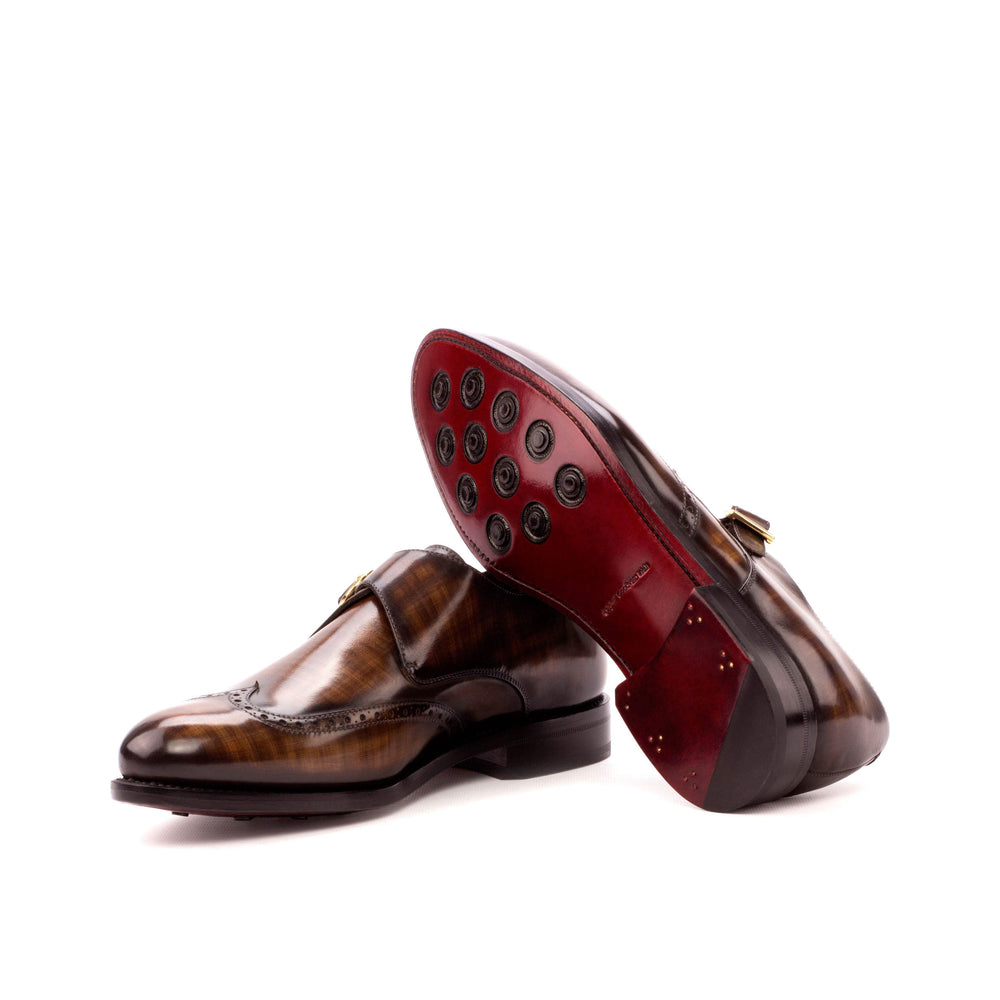 Men's Single Monk Shoes Patina Leather Goodyear Welt Brown 3527 2- MERRIMIUM