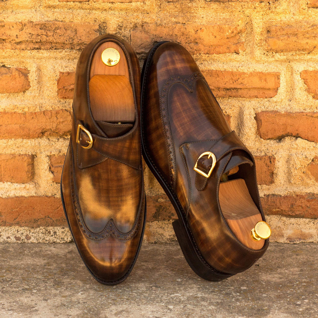 Men's Single Monk Shoes Patina Leather Goodyear Welt Brown 3527 1- MERRIMIUM--GID-2470-3527