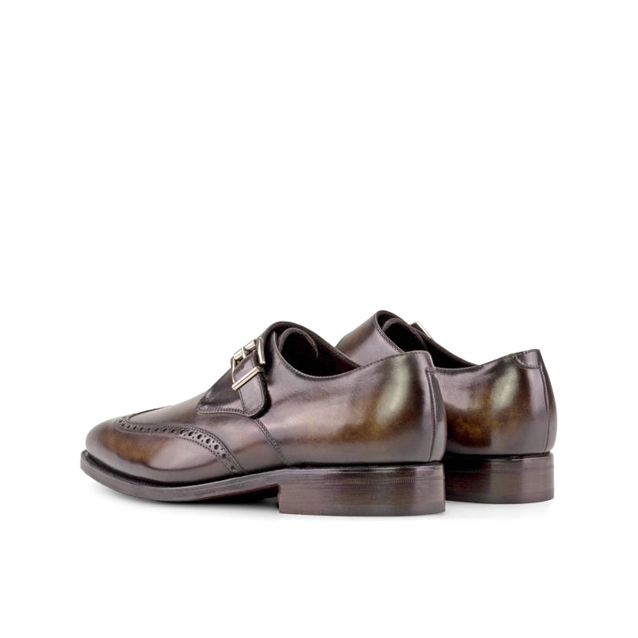 Men's Single Monk Shoes Patina Leather Goodyear Welt Brown 5345 4- MERRIMIUM