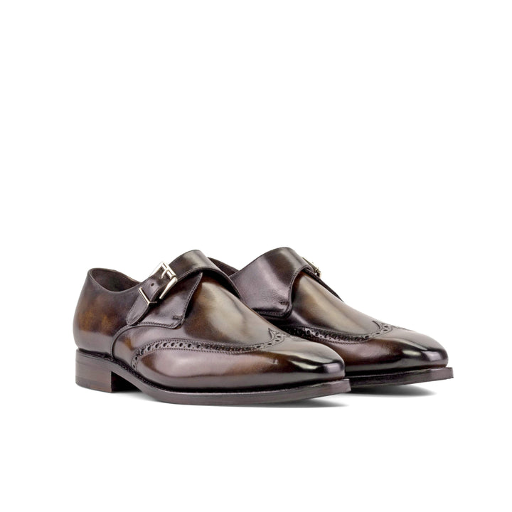 Men's Single Monk Shoes Patina Leather Goodyear Welt Brown 5345 6- MERRIMIUM