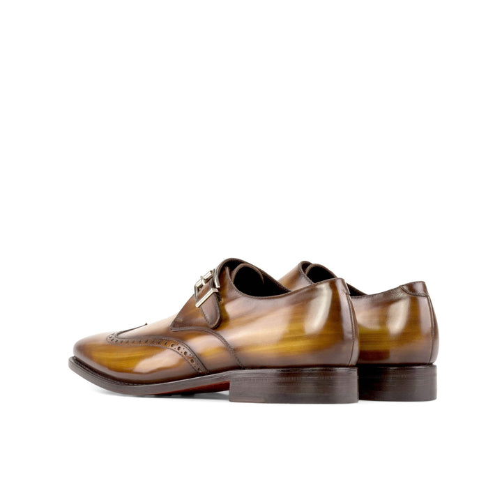 Men's Single Monk Shoes Patina Leather Goodyear Welt Brown 5376 4- MERRIMIUM