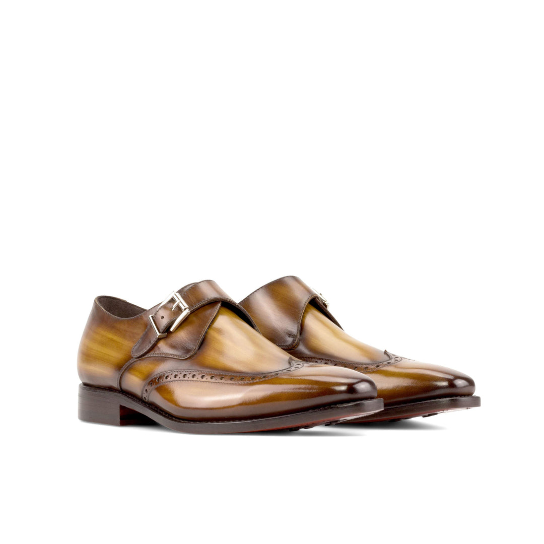 Men's Single Monk Shoes Patina Leather Goodyear Welt Brown 5376 6- MERRIMIUM