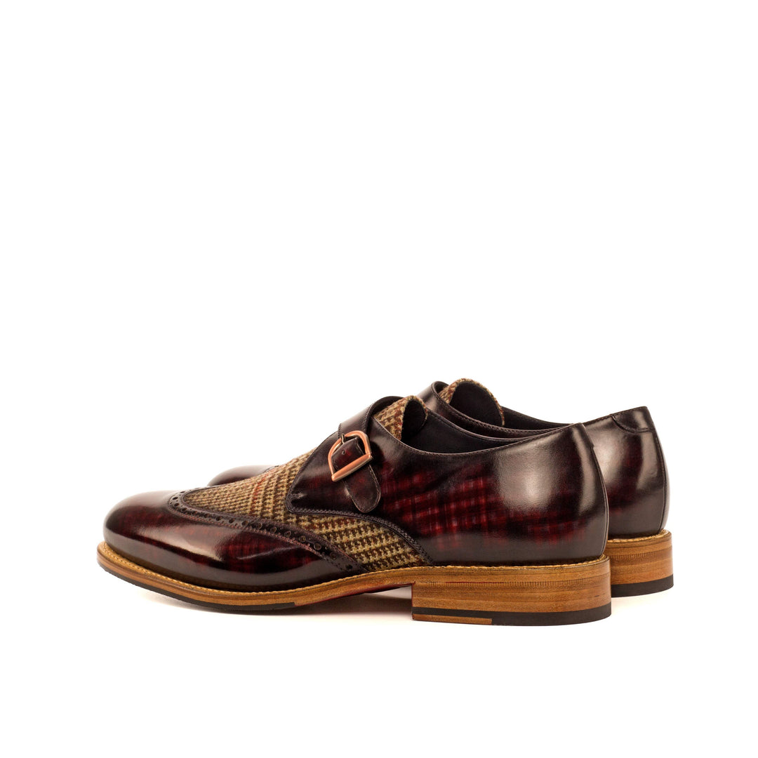 Men's Single Monk Shoes Patina Leather Goodyear Welt Brown Burgundy 4274 4- MERRIMIUM