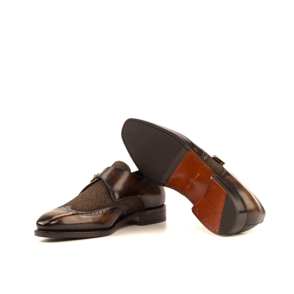 Men's Single Monk Shoes Patina Leather Goodyear Welt Brown Dark Brown 4146 2- MERRIMIUM