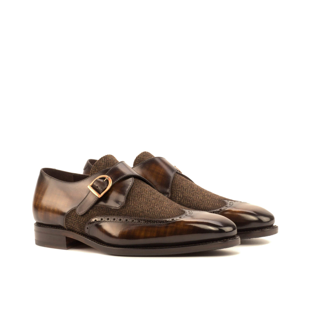 Men's Single Monk Shoes Patina Leather Goodyear Welt Brown Dark Brown 4146 3- MERRIMIUM