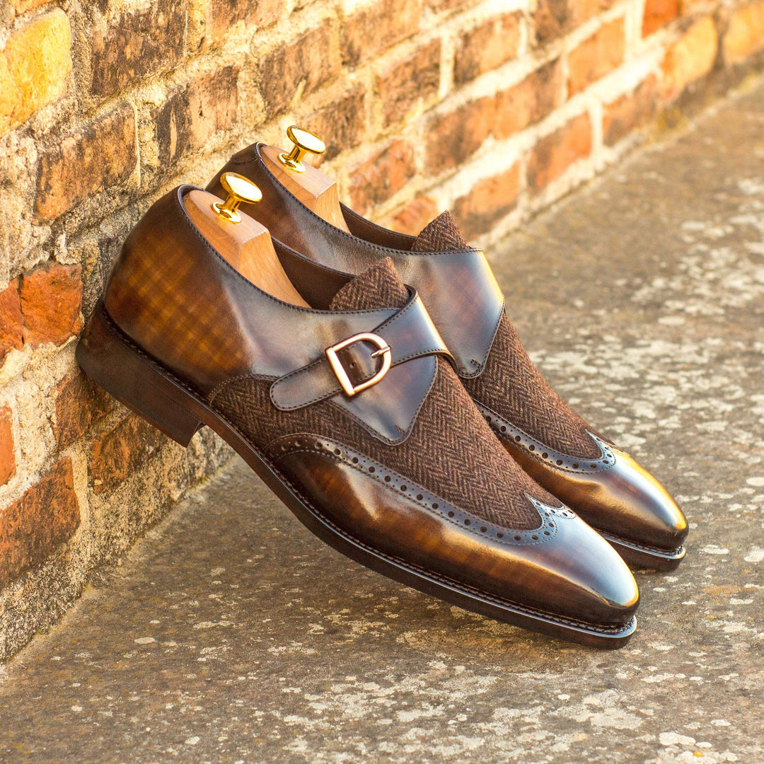 Men's Single Monk Shoes Patina Leather Goodyear Welt Brown Dark Brown 4146 1- MERRIMIUM--GID-2616-4146