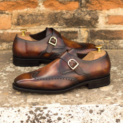 Men's Single Monk Shoes Patina Leather Goodyear Welt Burgundy 4683 1- MERRIMIUM--GID-2616-4683