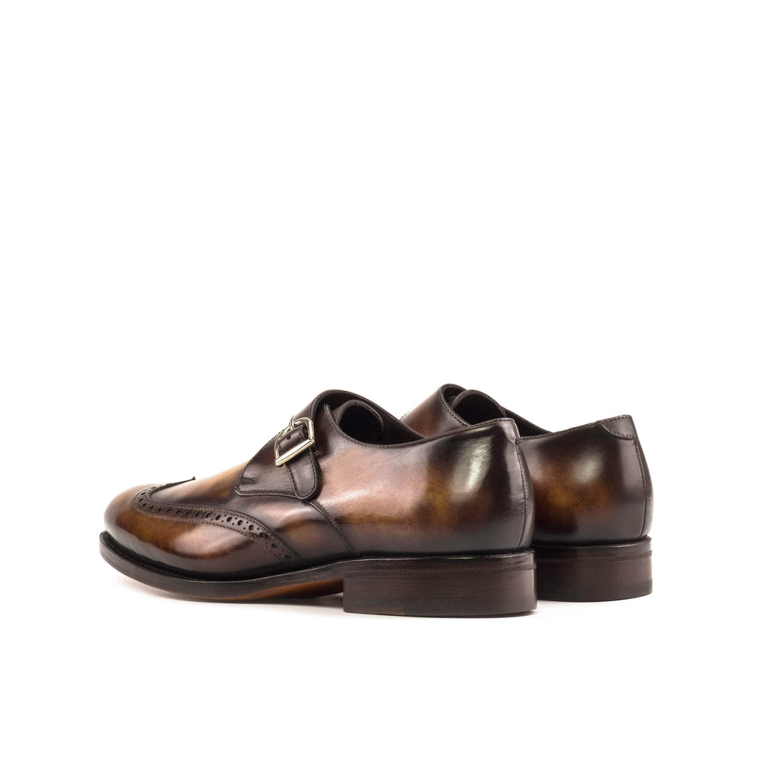 Men's Single Monk Shoes Patina Leather Goodyear Welt Burgundy 5573 4- MERRIMIUM