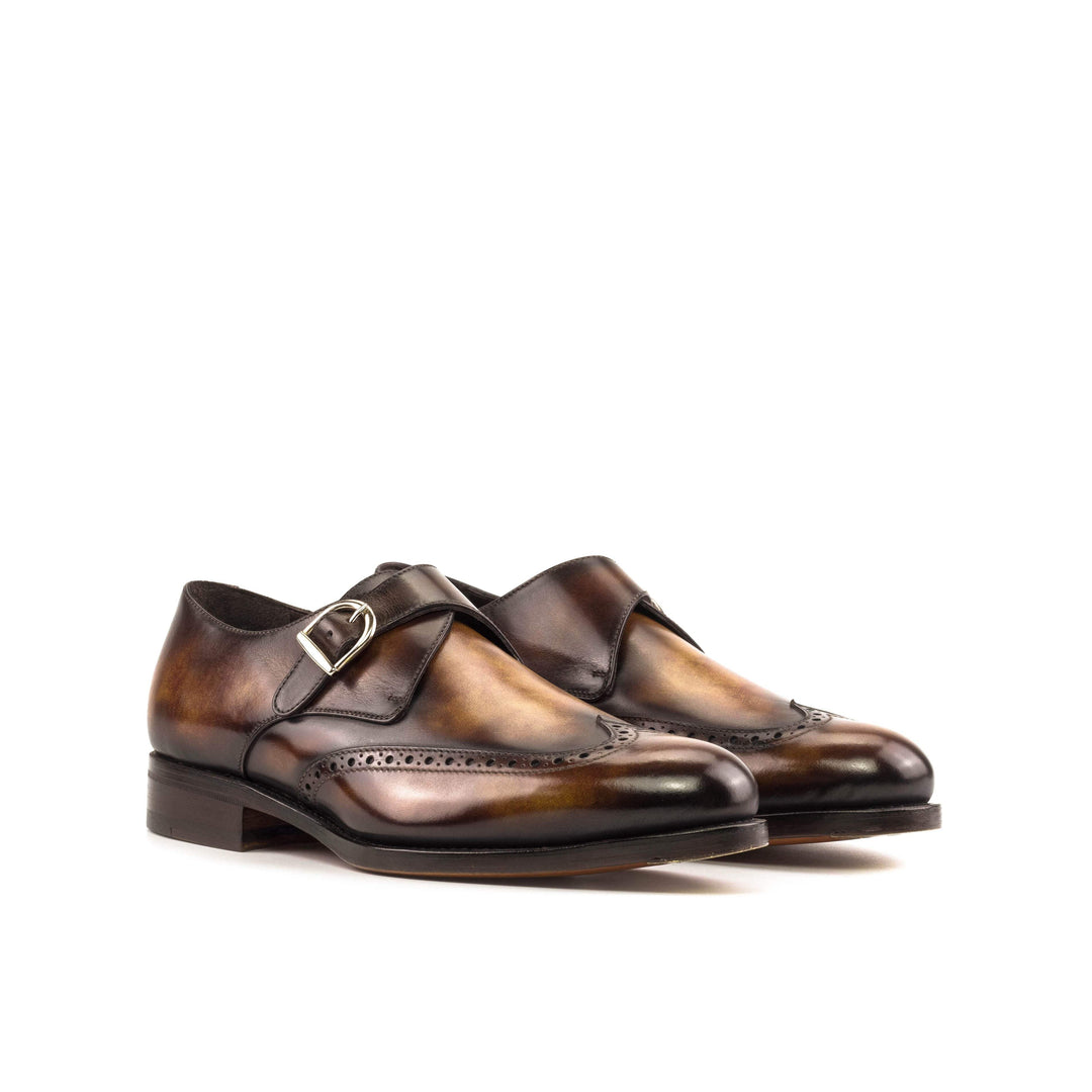Men's Single Monk Shoes Patina Leather Goodyear Welt Burgundy 5573 6- MERRIMIUM