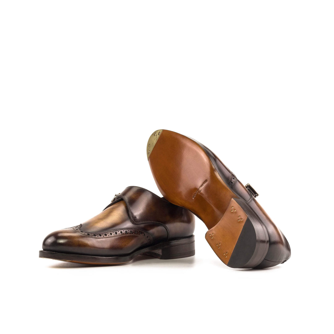 Men's Single Monk Shoes Patina Leather Goodyear Welt Burgundy 5573 3- MERRIMIUM