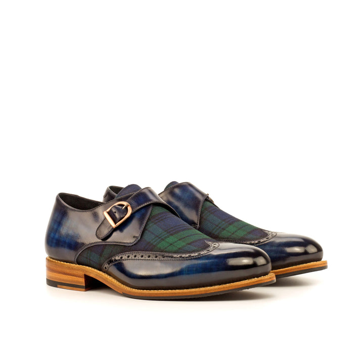Men's Single Monk Shoes Patina Leather Goodyear Welt Green Blue 4272 3- MERRIMIUM