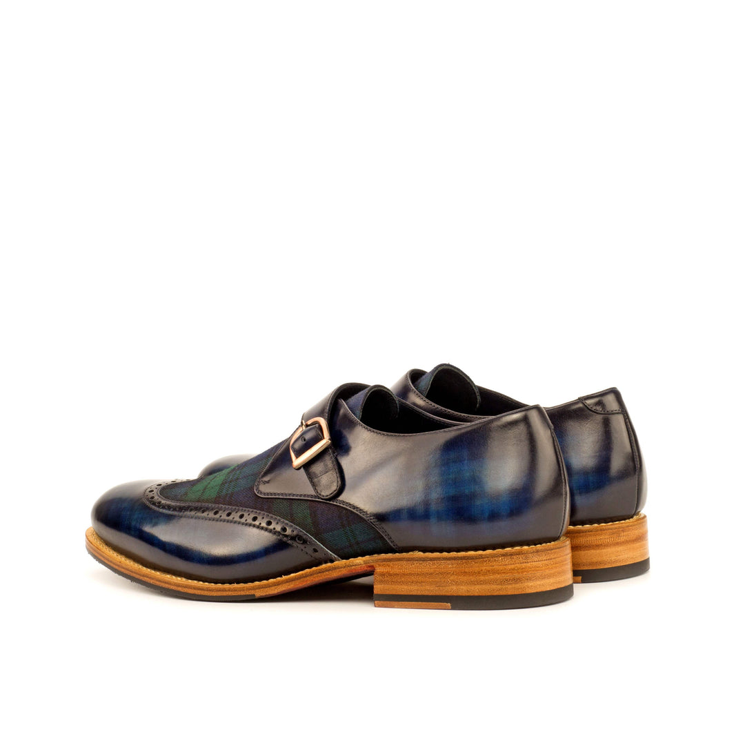 Men's Single Monk Shoes Patina Leather Goodyear Welt Green Blue 4272 4- MERRIMIUM
