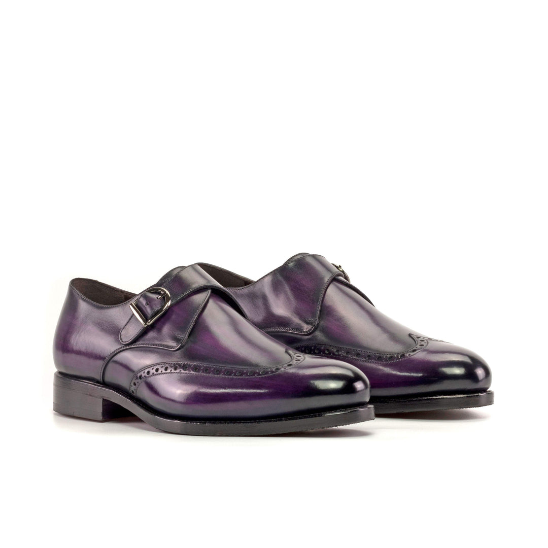 Men's Single Monk Shoes Patina Leather Goodyear Welt Violet 5503 3- MERRIMIUM