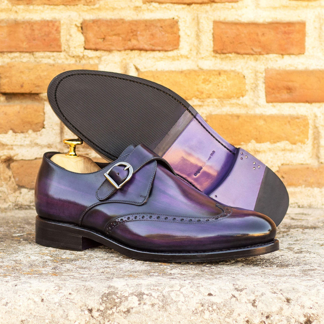Men's Single Monk Shoes Patina Leather Goodyear Welt Violet 5503 1- MERRIMIUM--GID-2470-5503