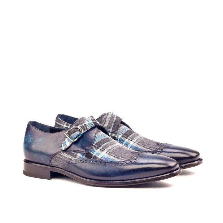 Men's Single Monk Shoes Patina Leather Grey Blue 2567 3- MERRIMIUM