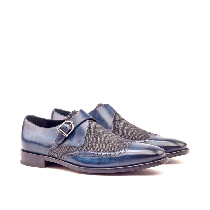 Men's Single Monk Shoes Patina Leather Grey Blue 2769 3- MERRIMIUM