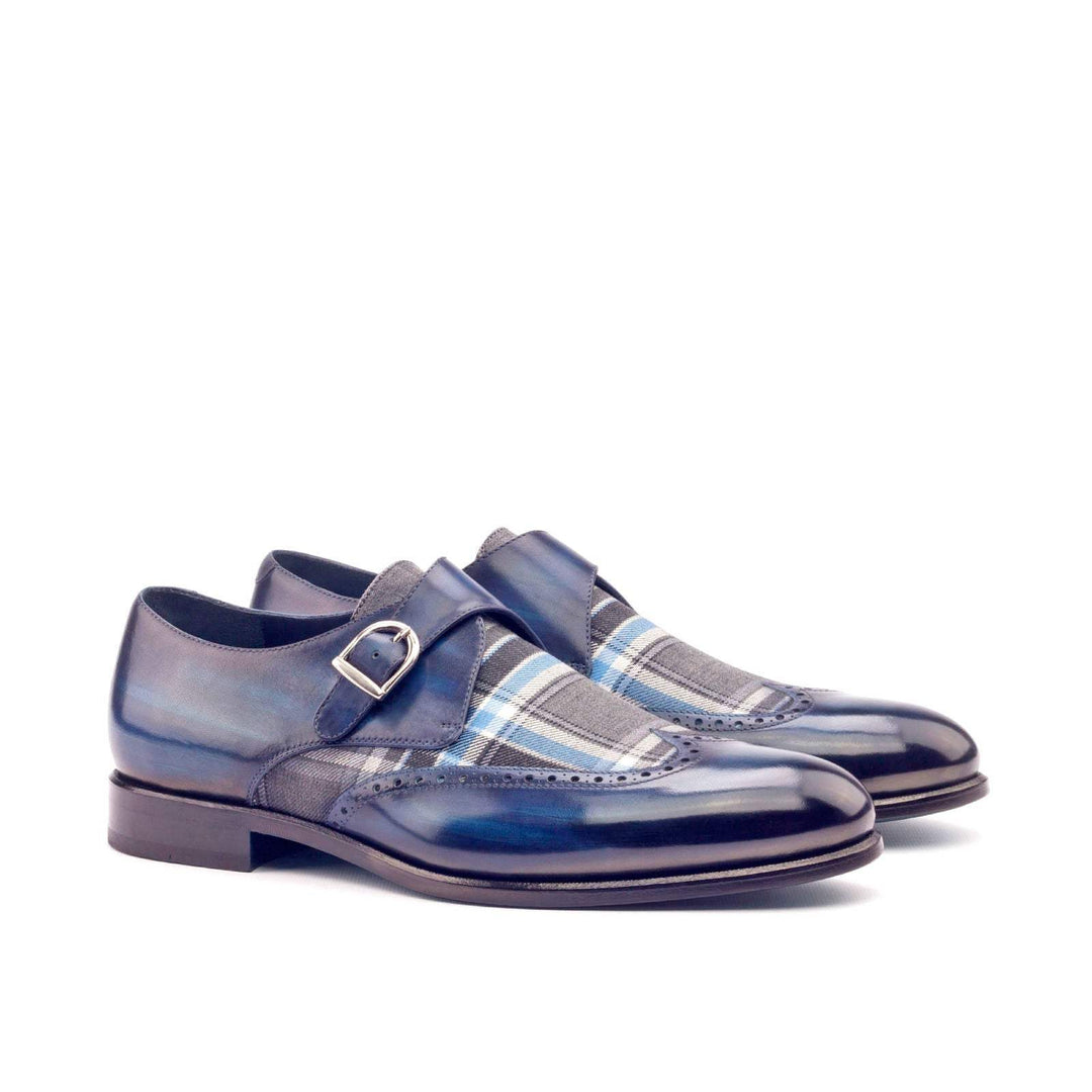 Men's Single Monk Shoes Patina Leather Grey Blue 3006 3- MERRIMIUM