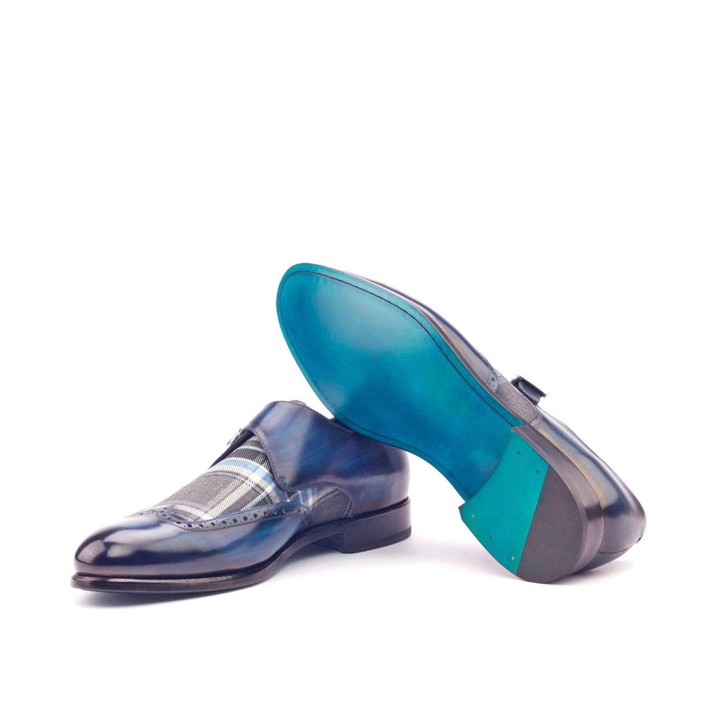 Men's Single Monk Shoes Patina Leather Grey Blue 3006 2- MERRIMIUM