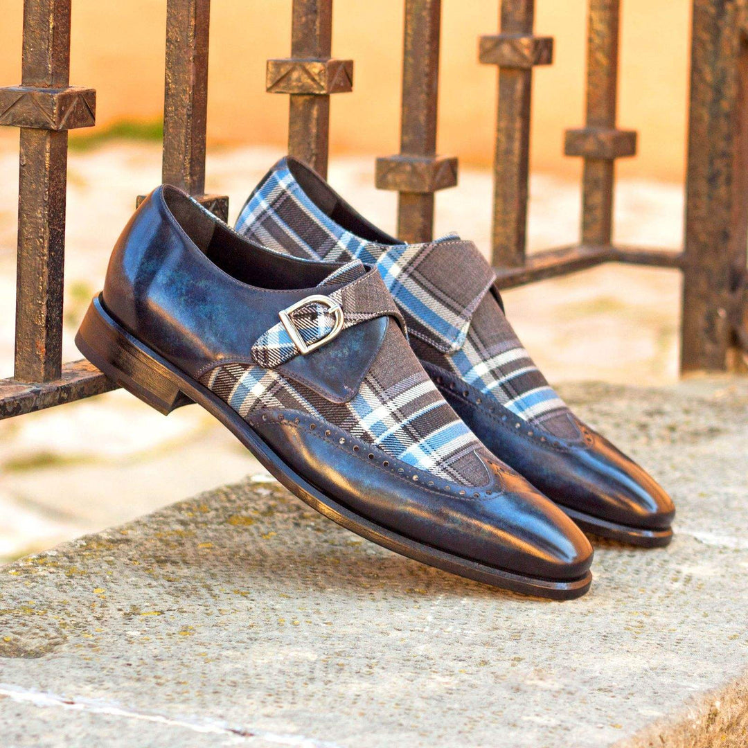 Men's Single Monk Shoes Patina Leather Grey Blue 3251 1- MERRIMIUM--GID-1564-3251