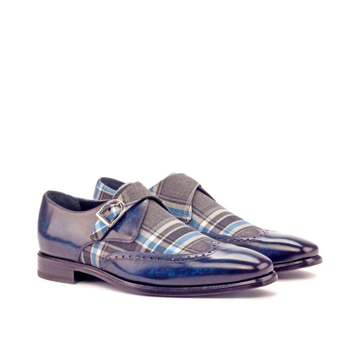 Men's Single Monk Shoes Patina Leather Grey Blue 3251 3- MERRIMIUM