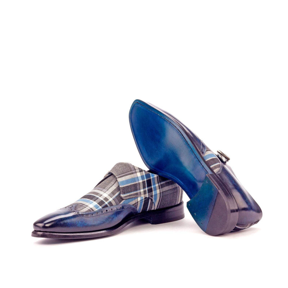 Men's Single Monk Shoes Patina Leather Grey Blue 3251 2- MERRIMIUM