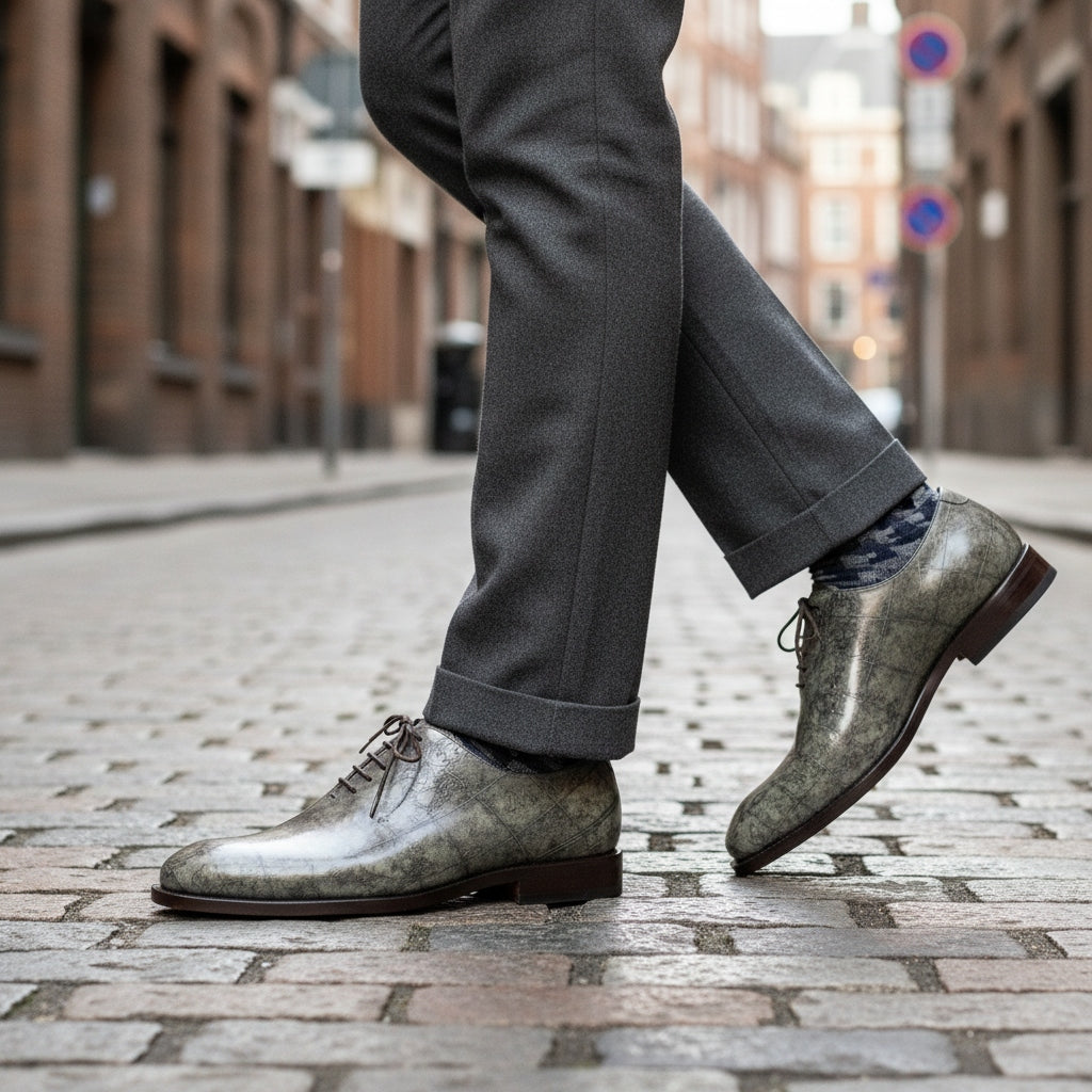 Men's Cartography Grey Marble Patina Wholecut Goodyear Welt Shoes Limited Edition