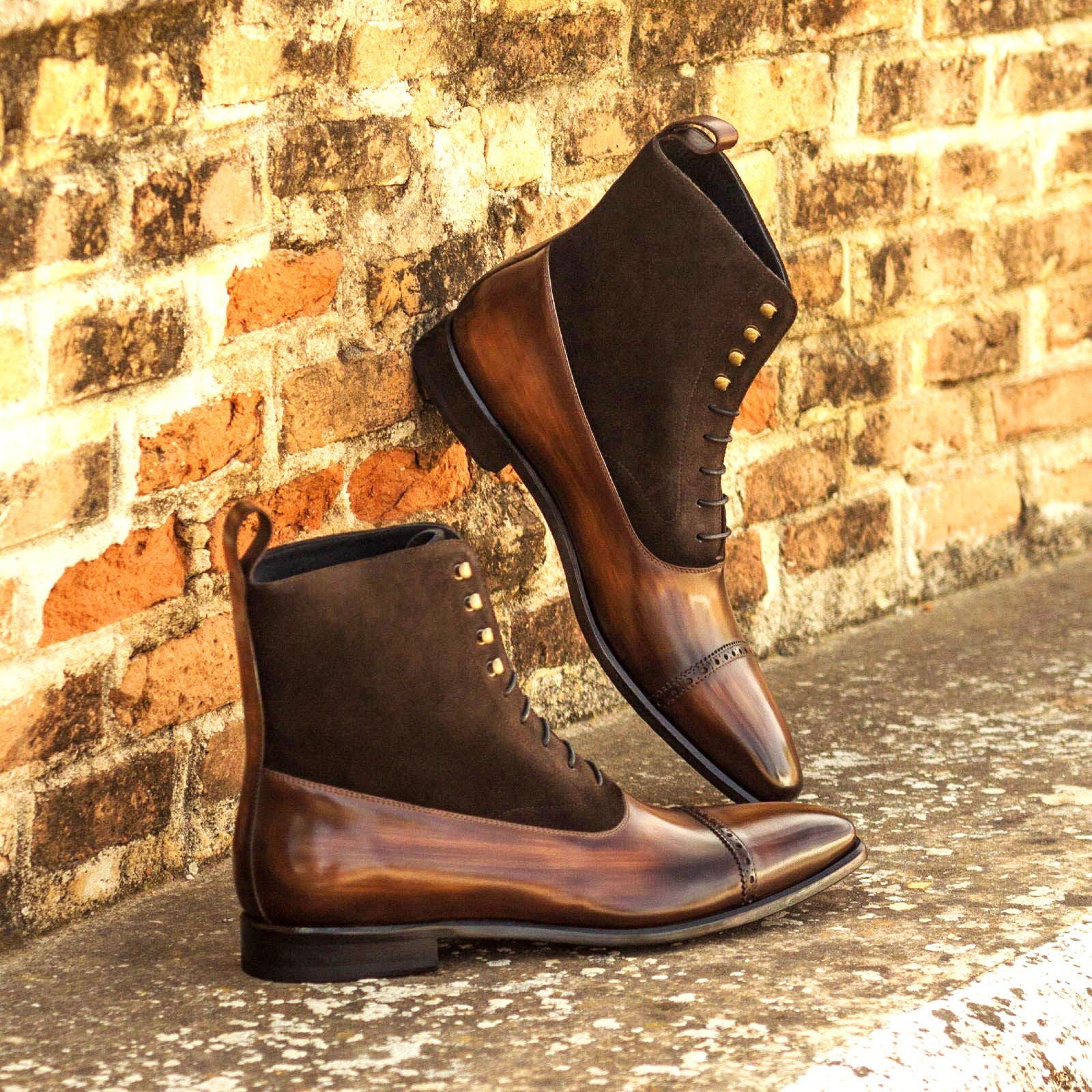 Plus Boos Men's Balmoral Boots Patina Leather Wide Plus Size Dark Brown 3071 ...