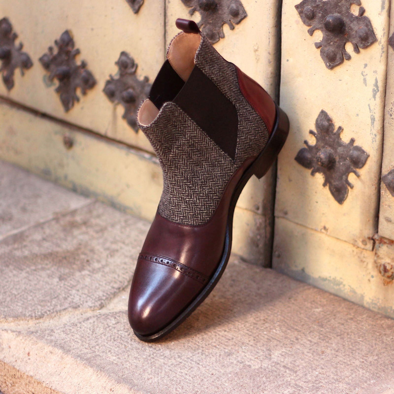 Chelsea Plus Size Men's Chelsea Multi Leather Boots Wide Plus Size Grey Burgundy 1505 ...
