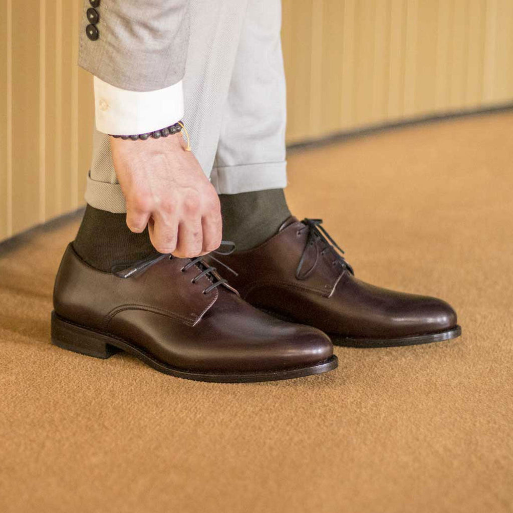 Men's Derby Leather Shoes Goodyear Welt Wide Plus Size Dark Brown