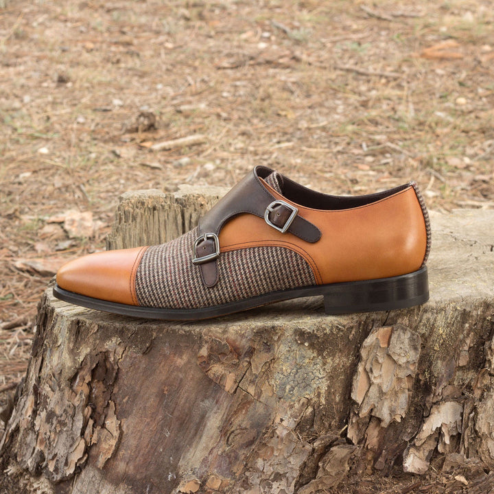 Men's Double Monk Leather Shoes Wide Plus Size Brown Dark Brown 2569 1 MERRIMIUM