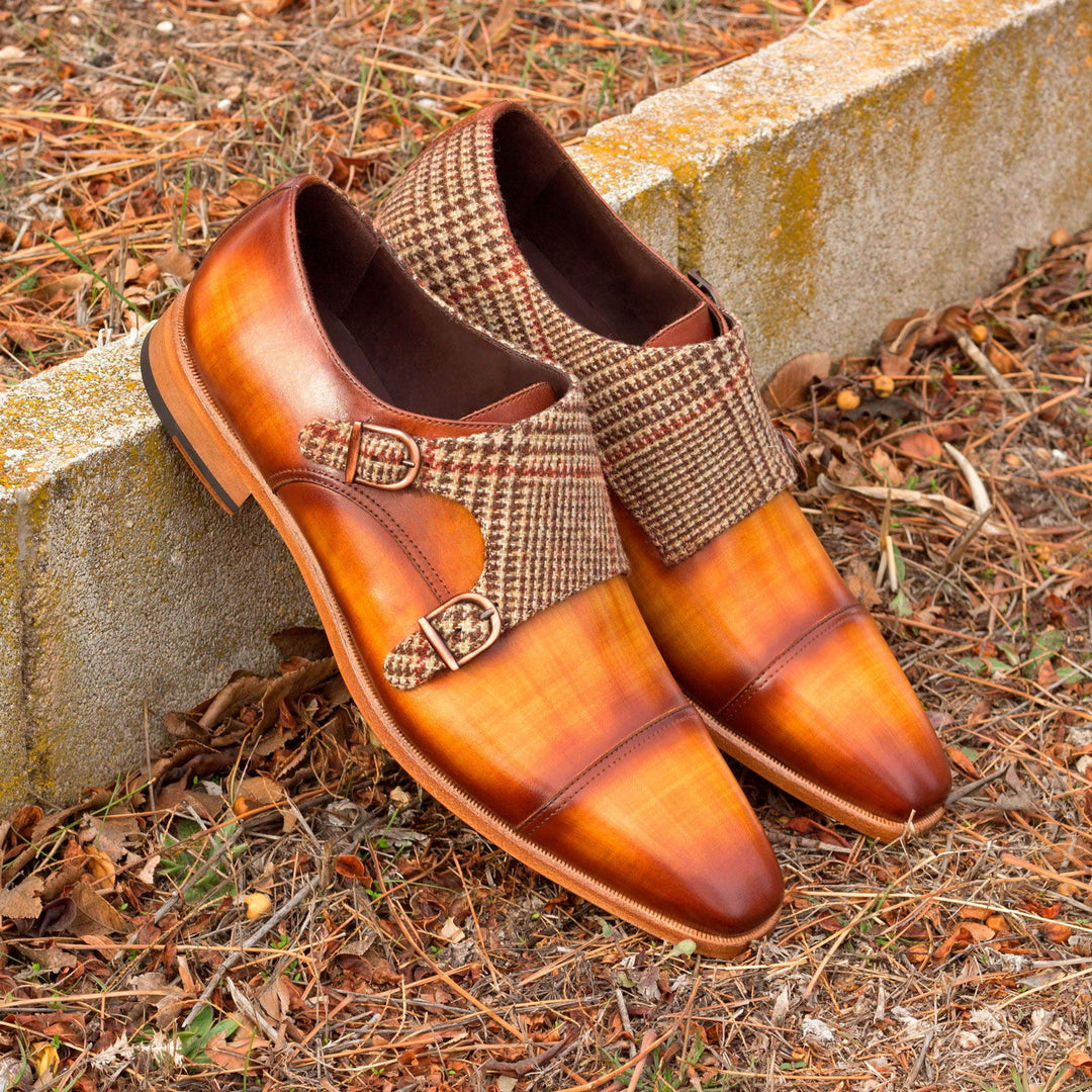 Men's Double Monk Shoes Patina Leather Wide Plus Size Brown 2568 MERRIMIUM Men's Double Monk Shoes Patina Leather Wide Plus Size Brown 2568 MERRIMIUM