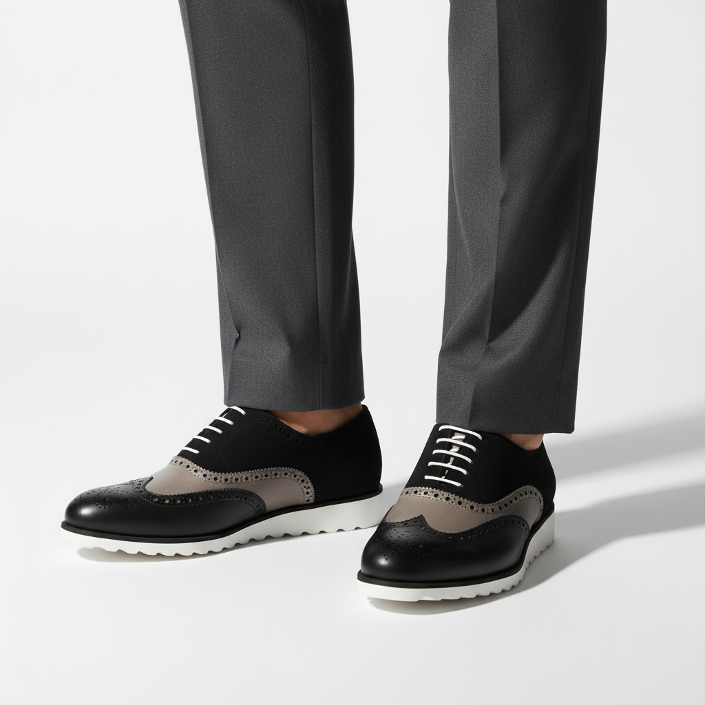 Men's Full Brogue Leather Shoes Wide Plus Size Black Grey 2112