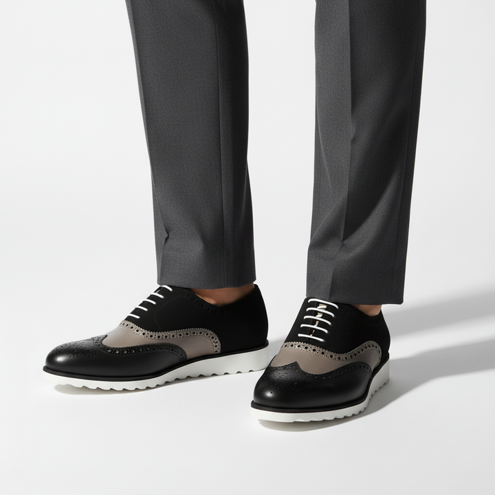 Men's Full Brogue Leather Shoes Wide Plus Size Black Grey 2112