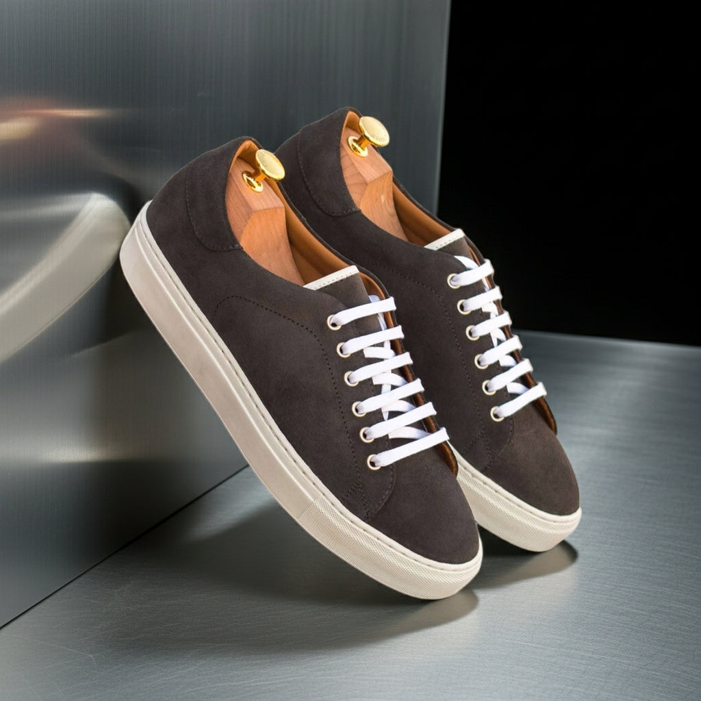 Men's Leather Trainers Wide Plus Size Grey 3439