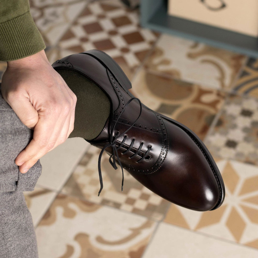 Men's Saddle Leather Shoes Goodyear Welt Wide Plus Size Dark Brown 5659 47EU / EE=D+9mm