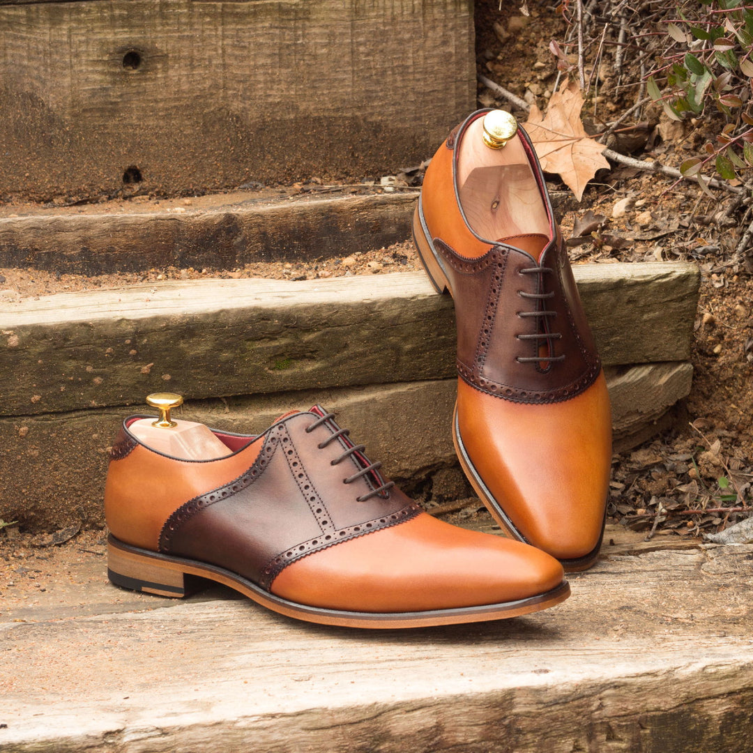 Men's Saddle Leather Shoes Wide Plus Size Brown Dark Brown 2618 43.5EU / EE=D+9mm