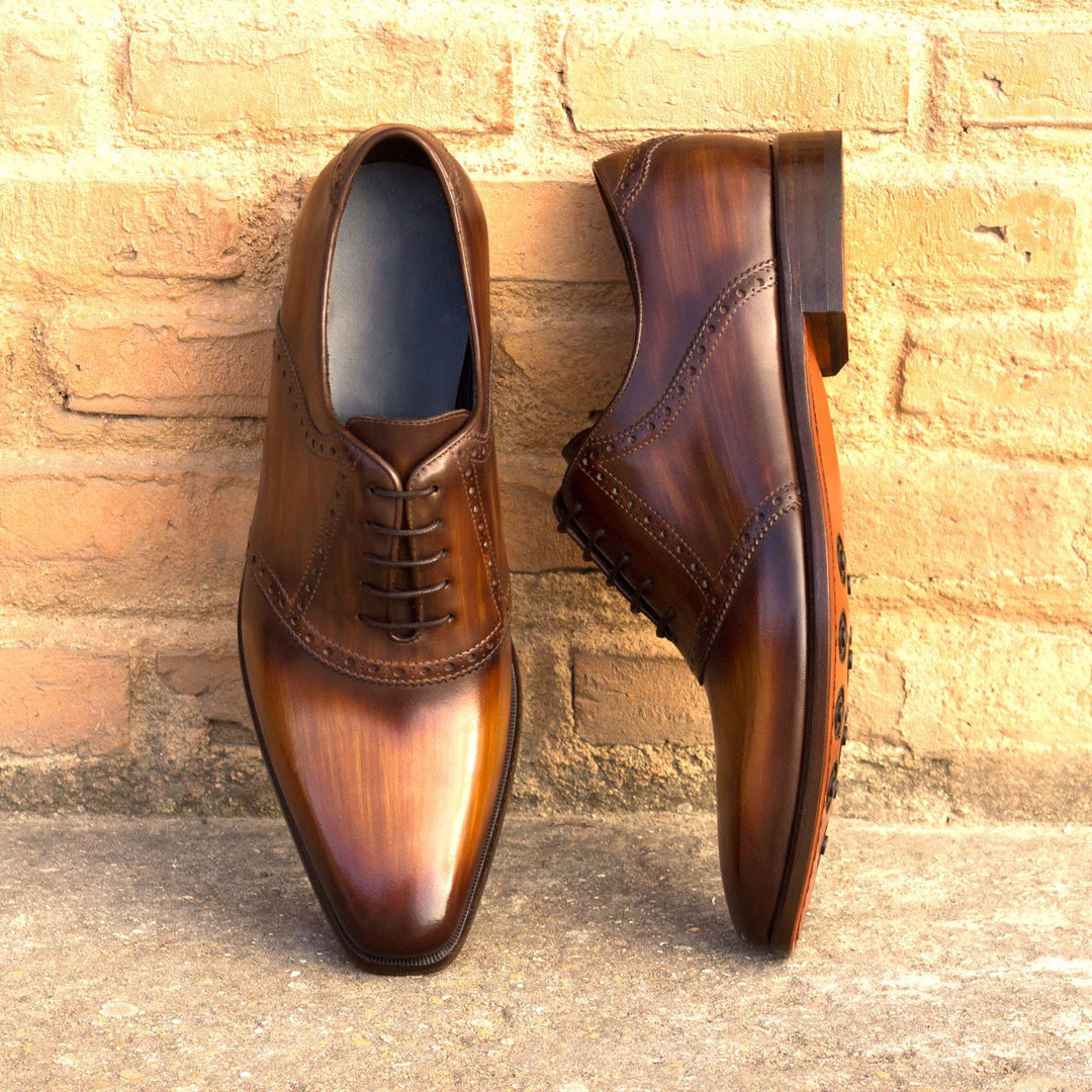 Men's Saddle Shoes Patina Leather Wide Plus Size Brown 3178 42EU / Standard D