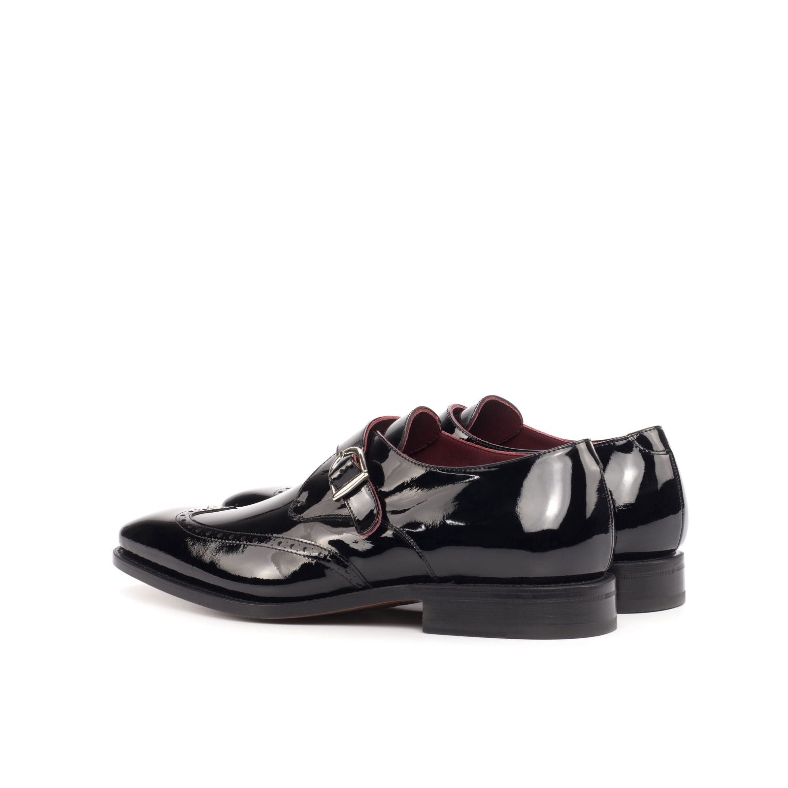 Men's Single Monk Leather Shoes Goodyear Welt Wide Plus Size Black