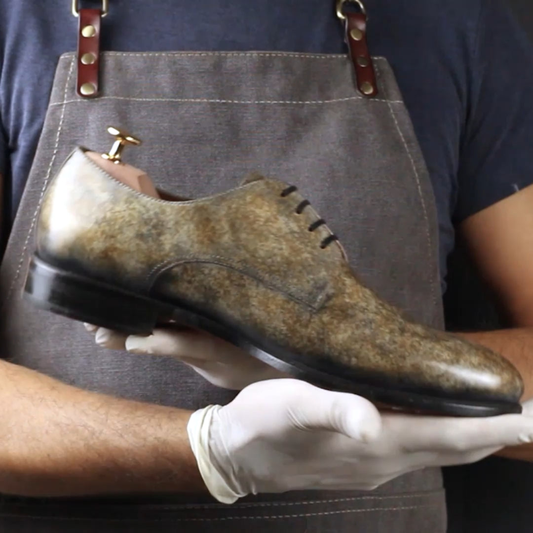 Men's Taupe Stone Derby Patina Shoes Limited Edition