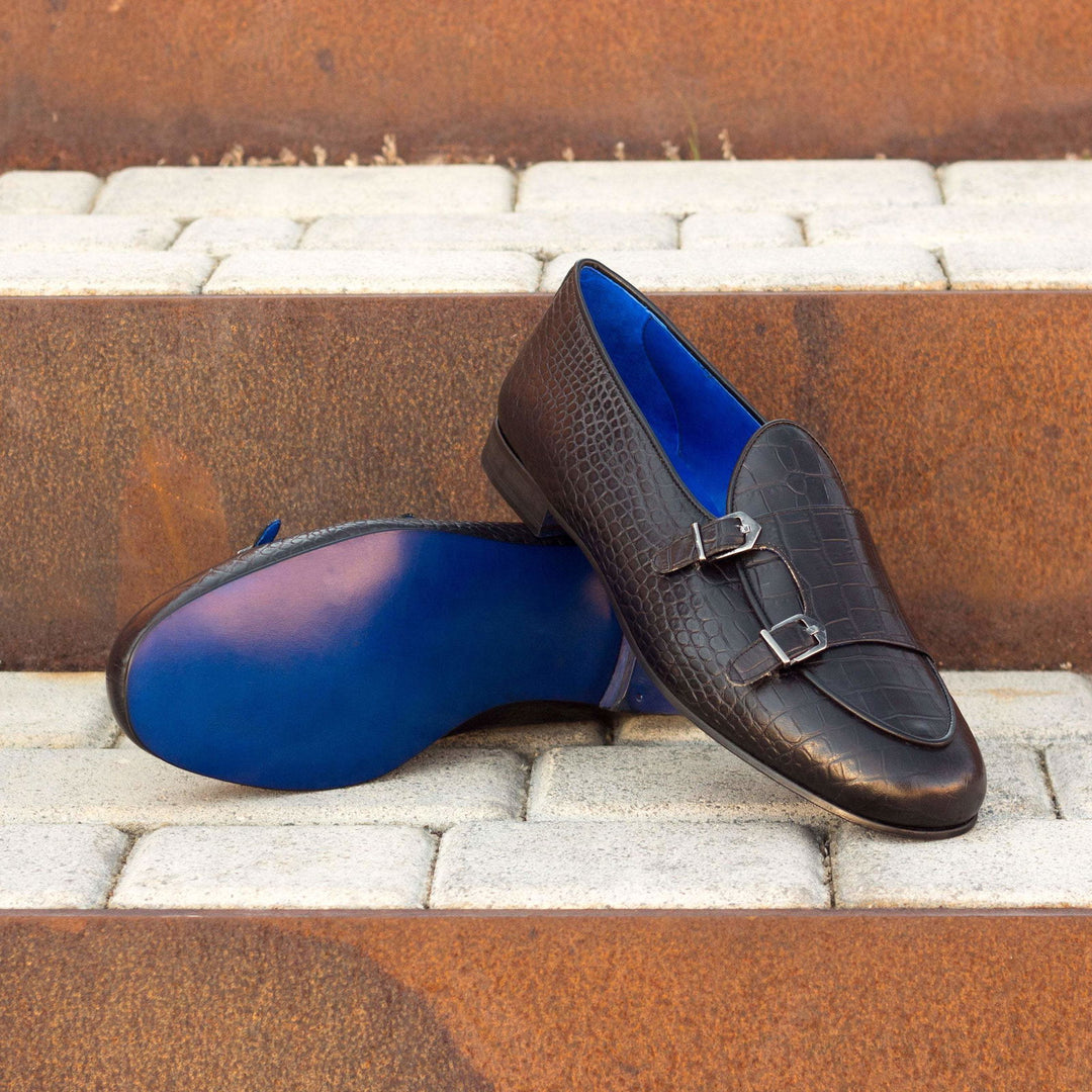 Monk Slipper-Painted Croco, Calf Leather, Black 1-MERRIMIUM-WS